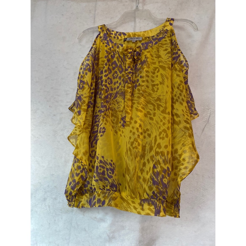 Jennifer Lopez Cold Shoulder Animal Print Bat Wing Style Blouse Top